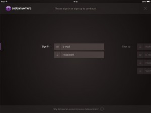 Codeanywhere iPadログイン画面