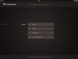 Codeanywhere iPad登録画面